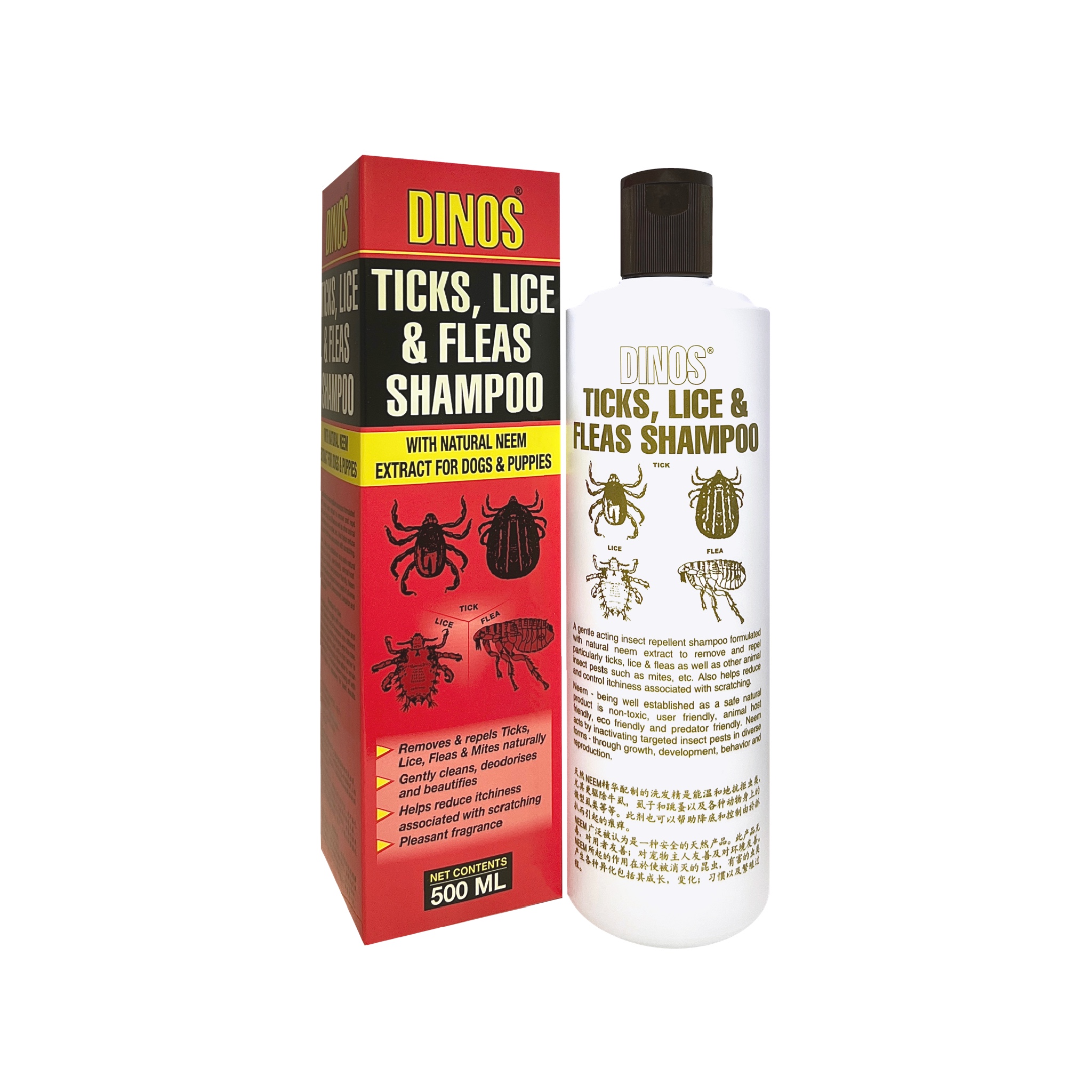 Dinos Ticks, Lice & Fleas Dog Shampoo 500ml